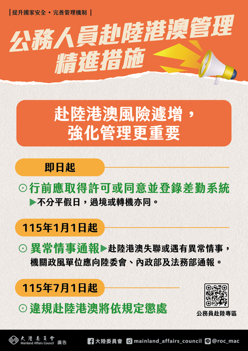 強化公務員赴陸港澳管理機制精進措施